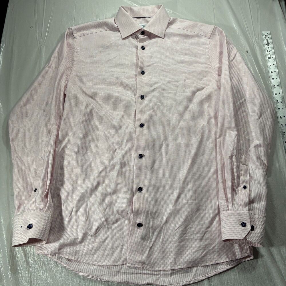 Eton Contemporary Mens 39-15.5 Light Pink Button Up Long Sleeve - Stain
